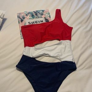 SHEIN red white and blue cut out 1 piece- M